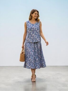 Appleseed’s Floral Skirt & Sleeveless Top Set Fully Lined, Elastic Waist Sz 22W